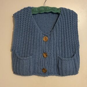 Blue Knit Vest with gold Buttons